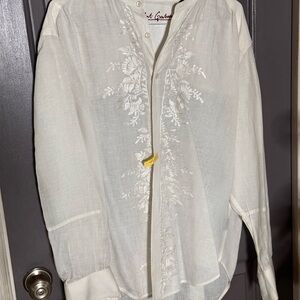 Robert Graham Ivory Floral Embroidered Shirt